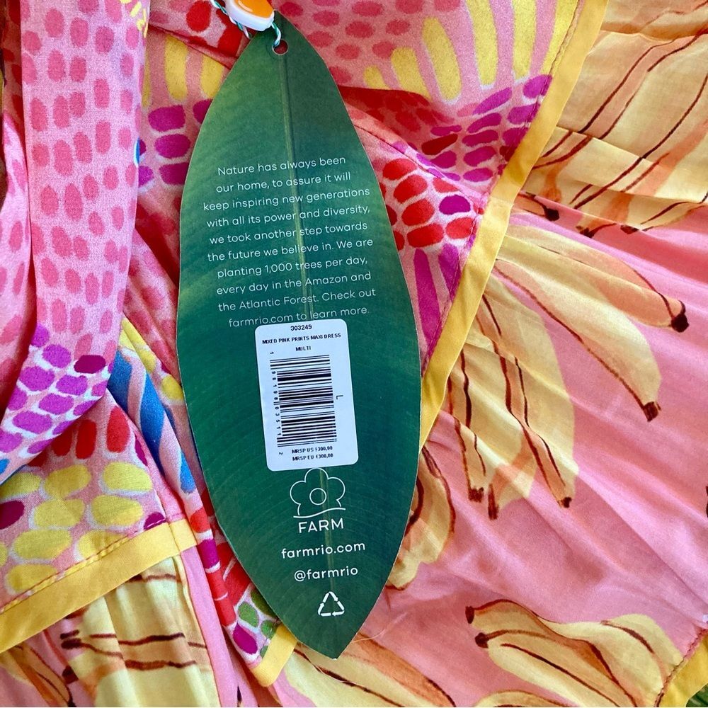 NEW FARM Rio Mixed Pink Prints Maxi Dress Fruit Tiered Crossback Belt Size L - Picture 16 of 16